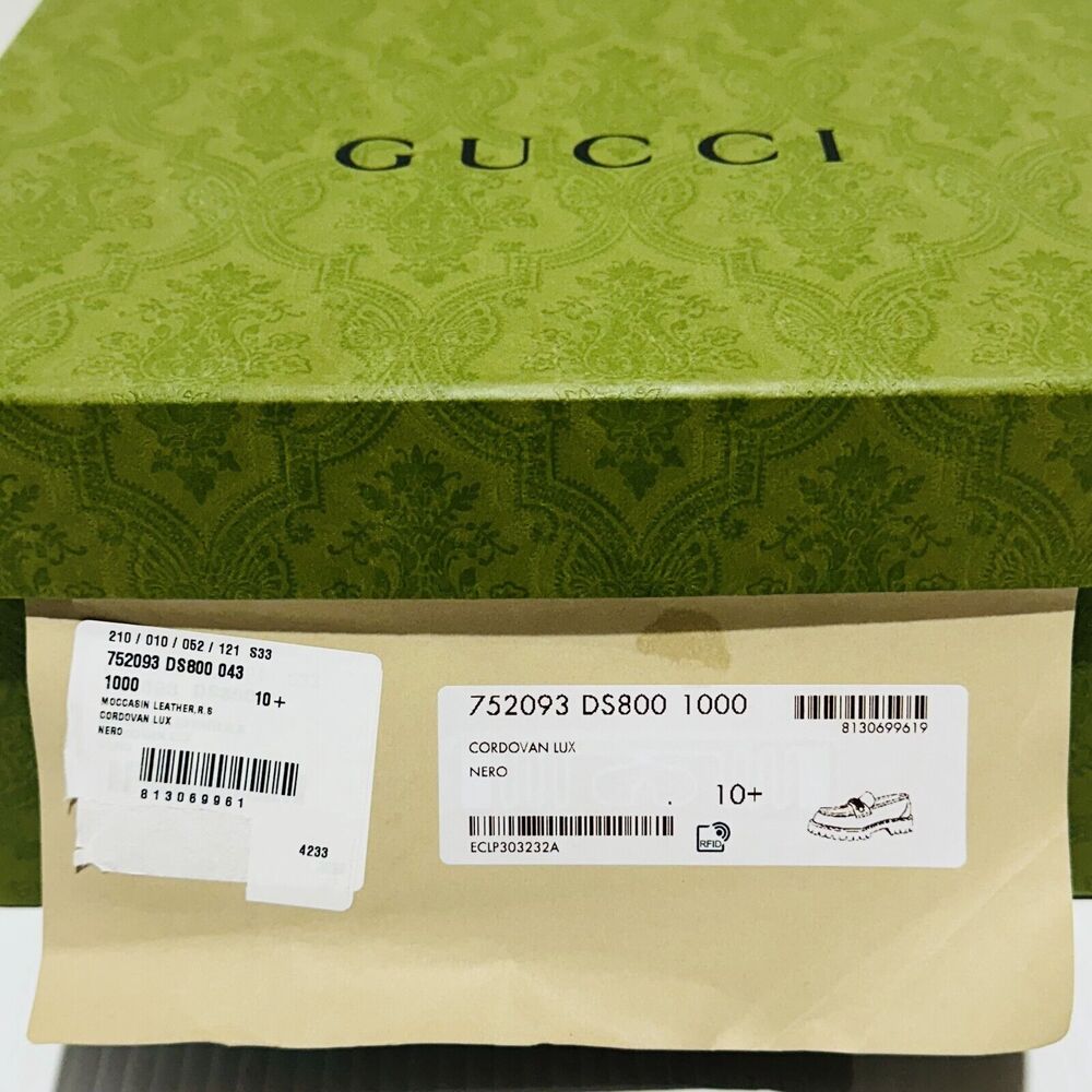 Gucci Interlocking G Chain 10.5/ US 11 Loafers Black Leather Lug Sole Shoes NIB - Picture 15 of 16